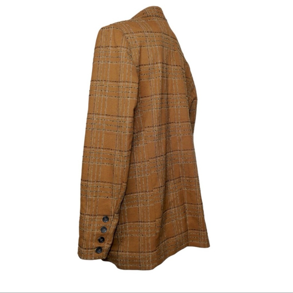 Free people plaid‎ linen Up Town Girl rust Brown Plaid Jacket blazer size large - Picture 9 of 11